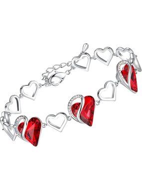 Women's Red heart Brass  Healing Stone Crystal Healing Stone Crystal Bracelet